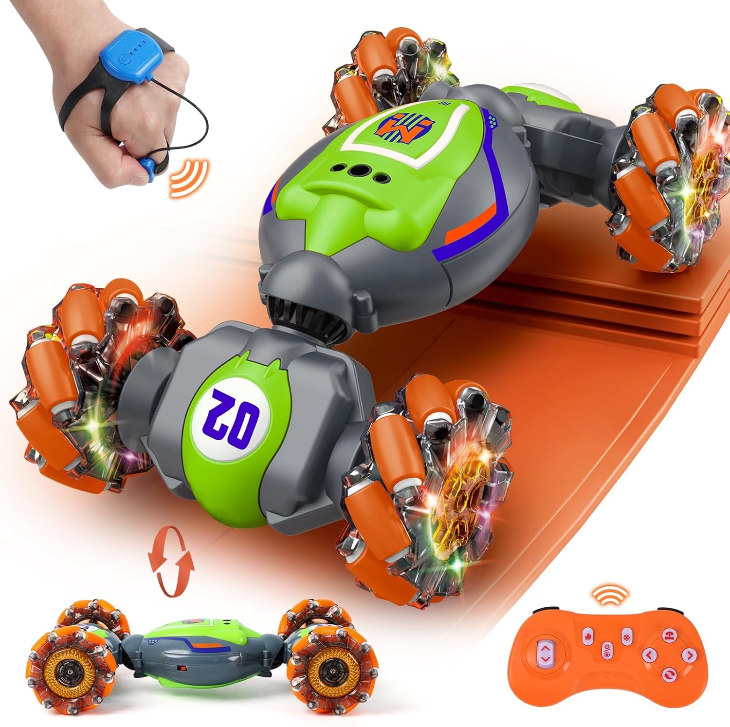 Gesture Sensing RC Stunt Car - Boys Toys Age 6-8-12, 4WD Hand Controlled Remote Control Twist Car with Light & Music, Cool Birthday Presents and Ideas Gifts for Kids Age 7 9 10 11 12 Years Old